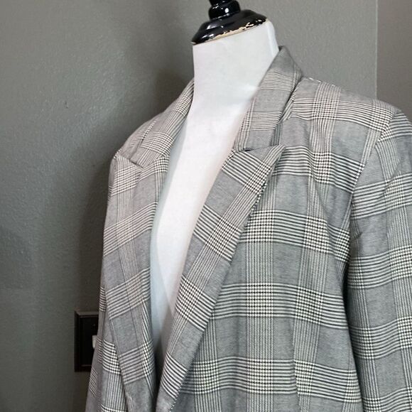Rachel Zoe Plaid Oversized Blazer Jacket Grey Open Front - Picture 2 of 12